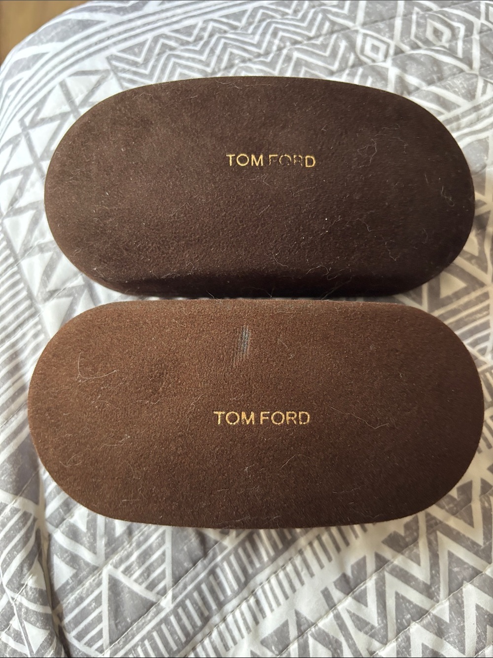 Tom Ford Brown Suede Sunglasses Cases with Gold Logo